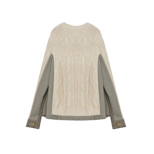 谜底套头针织衫长袖女2024秋季新品复古风拼接圆领毛衣243MZ1319 商品图1