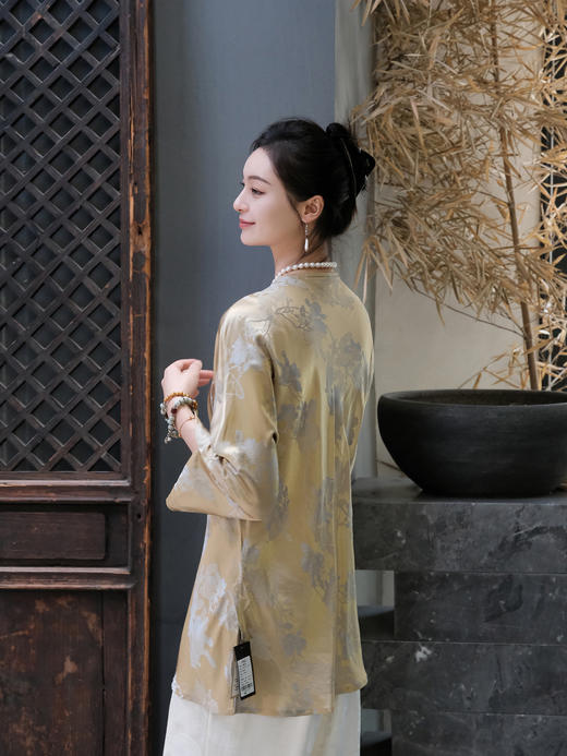 盛唐牡丹 |玉兰花纹香槟金桑蚕丝上衣 商品图2