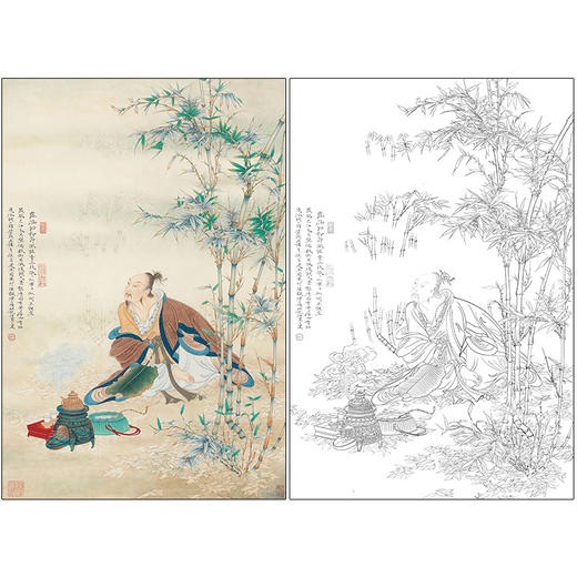 任重花鸟工笔画白描底稿《竹荫高士》临摹勾线高清打印稿RD07 商品图0