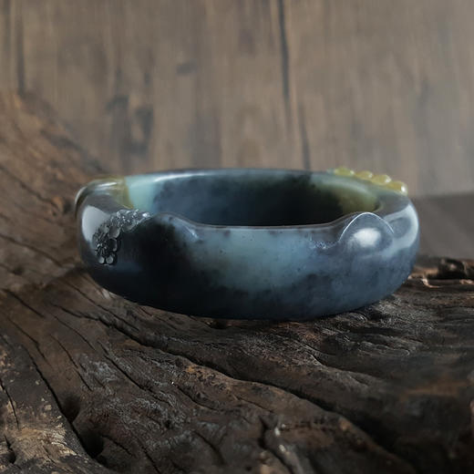 【天然正品】天然精品无杂裂青花籽料梅花猫咪凤系造型54号厚桩和田玉手镯 现售价：3880！160824NJ05 商品图3