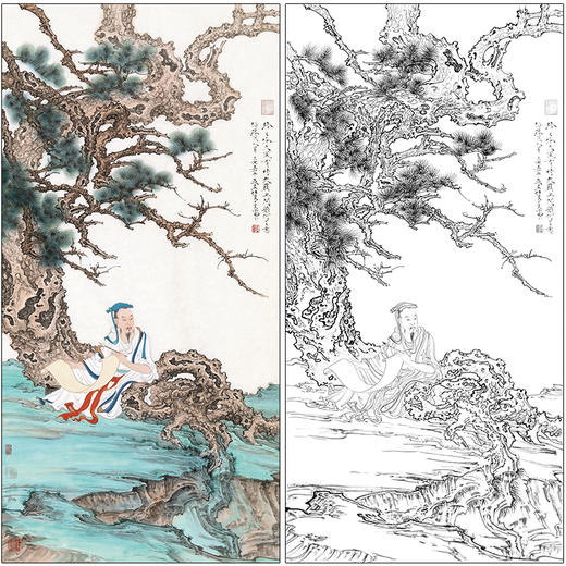 任重花鸟四尺工笔画白描底稿《松下高士》临摹勾线高清打印稿RD08 商品图0