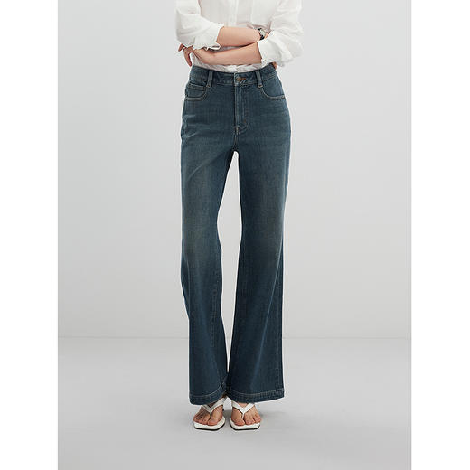 棉仓356619003-一穿既瘦长腿复古感微喇牛仔裤复古蓝天丝弹性牛仔裤 商品图1