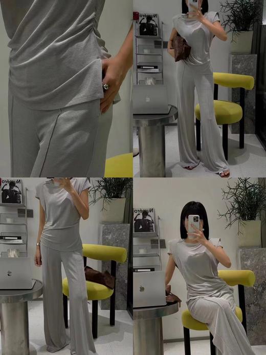 HJ2L32_漆黑色_裤子_夏季_松紧腰中缝线垂感针织微喇显瘦百搭长裤_高级女装_BERNIEELEN 伯妮斯茵 商品图0