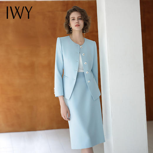 IWY/蓝色长袖西装半裙职业装正式场合商务招待两件套气质时尚套裙CS14306 商品图4