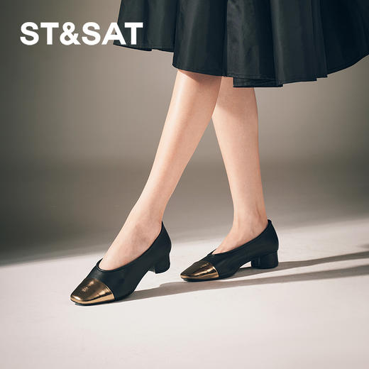 星期六通勤百搭绒面细钻粗跟单鞋SSC3111108 商品图4