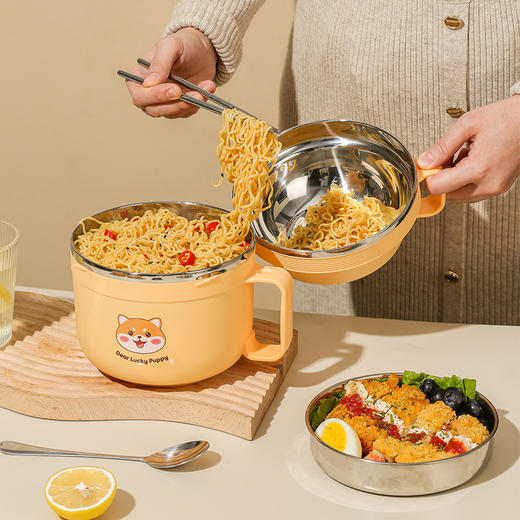 【萌宠柴犬系列，美食记日常，柴犬304快餐杯】学生304不锈钢饭盒 上班族学生专用便当盒 快餐杯 食堂打饭碗大容量餐盒-QQ 商品图2