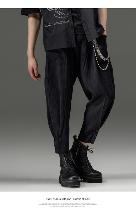 PINLI品立裁魂夏季新款纯色裤子华夫格束脚裤男士休闲九分裤潮牌BC242117155 商品图9