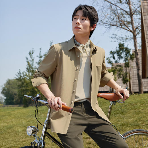 【无缝】柒牌男装长袖衬衫男2024秋冬新款时尚休闲翻领假口袋衬衣	127A70090 商品图1