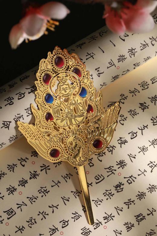 镶宝石王母驾鸾金挑心金属书签 商品图1