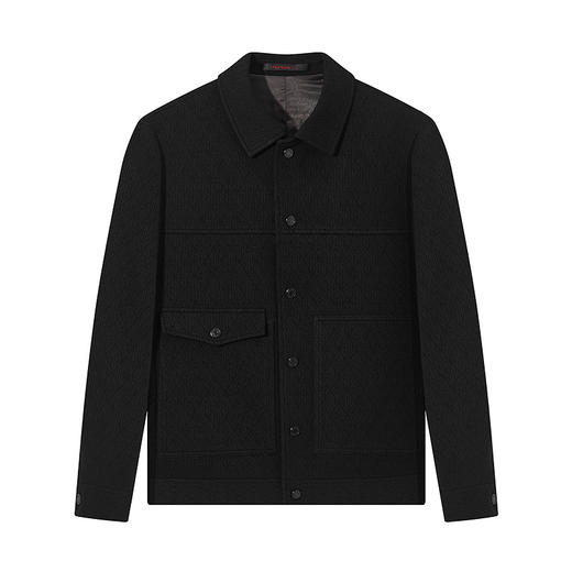 柒牌男装翻领夹克男2024秋冬新款时尚休闲几何提花黑色茄克衫外套	127K70990 商品图4