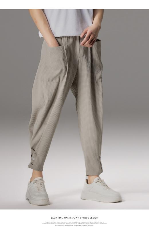 PINLI品立裁魂夏季新款纯色裤子华夫格束脚裤男士休闲九分裤潮牌BC242117155 商品图7