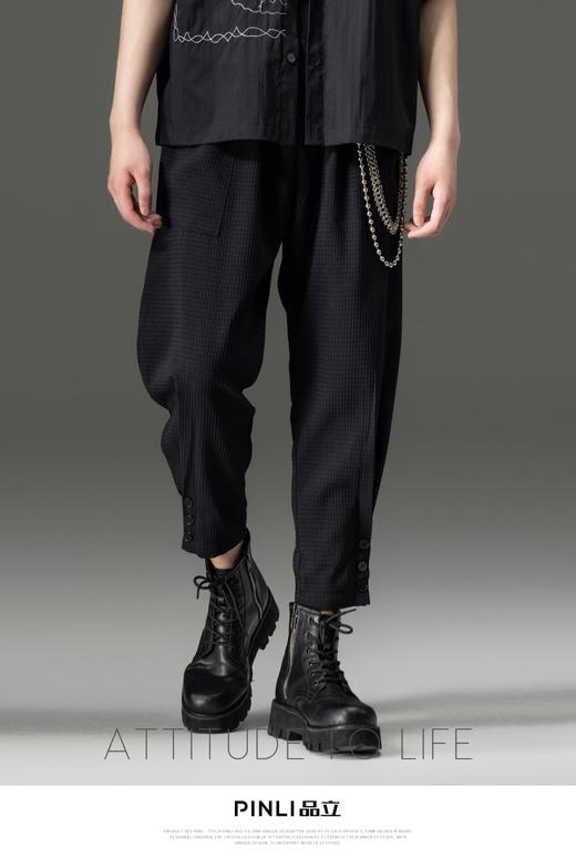 PINLI品立裁魂夏季新款纯色裤子华夫格束脚裤男士休闲九分裤潮牌BC242117155 商品图8