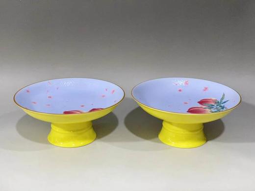 紫地扒花寿桃外柠檬黄高脚果盘 商品图0