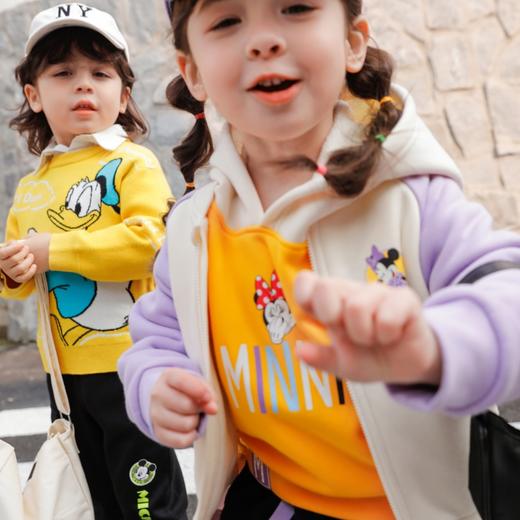 【商场同款】迪士尼童装女童连帽套头时尚休闲卫衣春秋新款加绒保暖宝宝上衣223DS0759 商品图0