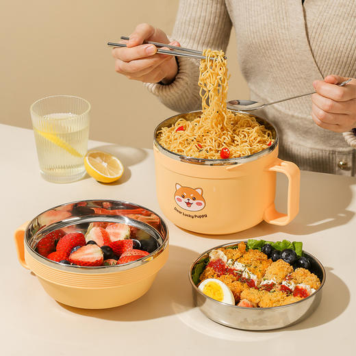 【萌宠柴犬系列，美食记日常，柴犬304快餐杯】学生304不锈钢饭盒 上班族学生专用便当盒 快餐杯 食堂打饭碗大容量餐盒-QQ 商品图3