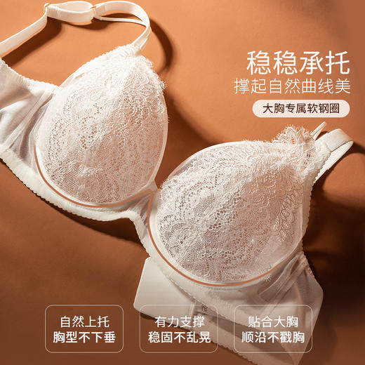 奶糖派繁花大胸显小全罩杯超薄透气文胸性感蕾丝法式深V内衣女 商品图3