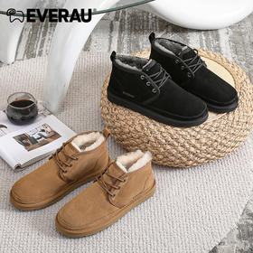 EVERAU防风系带高帮设计内里澳洲美利奴羊皮毛一体做工走线精致户外通勤都可男士保暖高帮雪地靴EA5043