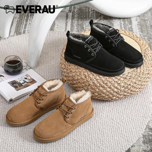 EVERAU防风系带高帮设计内里澳洲美利奴羊皮毛一体做工走线精致户外通勤都可男士保暖高帮雪地靴EA5043 商品图0