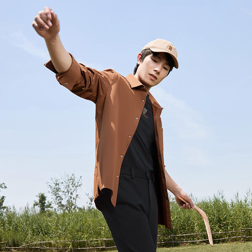 柒牌男装长袖衬衫男2024秋季新款时尚休闲工装风翻领口袋开衫外套	127A70550 商品图1