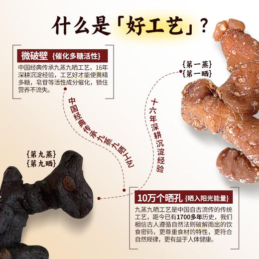 九蒸九晒黄精茶 恪守古法 柴火汽蒸 温而不燥 商品图3