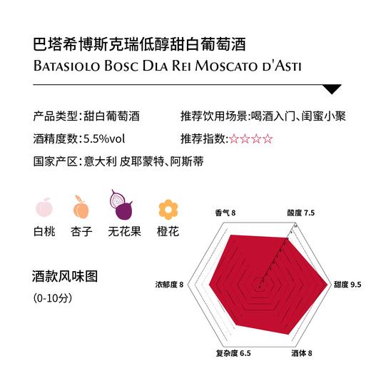 【限时活动】巴塔希博斯克瑞莫斯卡托低醇甜白葡萄酒 Batasiolo Bosc Dla Rei, Moscato d'Asti DocG 商品图1