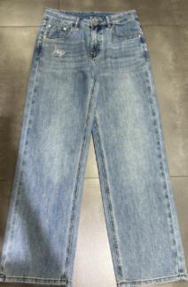 HJ2L39_晴山色_牛仔裤_四季_优雅复古水洗破洞高腰直筒显瘦九分裤_高级女装_BERNIEELEN 伯妮斯茵