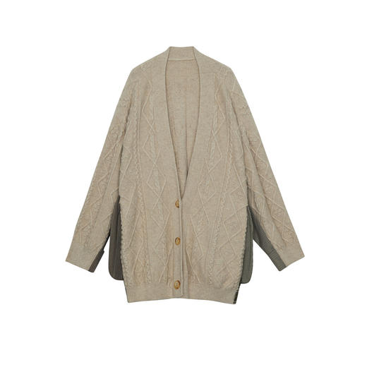 谜底针织开衫长袖女2024秋款慵懒风设计感拼接毛衣外套243MZ1289 商品图4