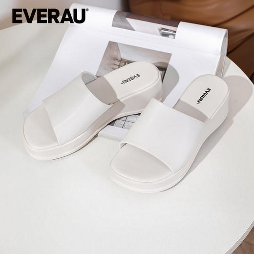 EVERAU时髦外穿 轻奢牛皮露趾 休闲厚底女拖鞋EA7037 商品图1