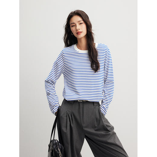 棉仓357601004-南法系列全棉强捻感定织条纹T高级简约瘦直筒版型 商品图1