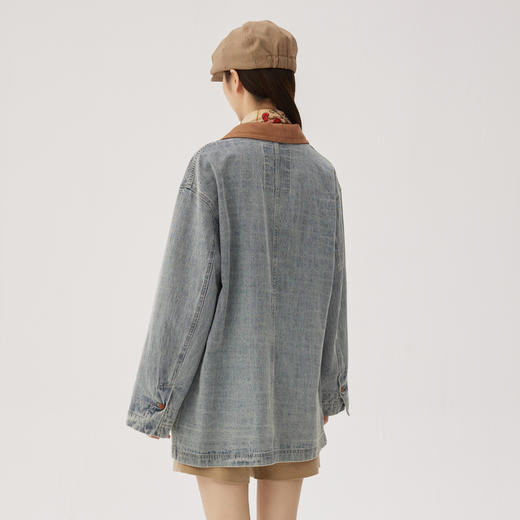 谜底牛仔西装外套女2024秋季新品复古风拼接中长款西服243MW1118 商品图2