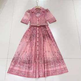 HJ2S100_水红色/如梦令色_连衣裙_四季_高级感佩斯利印花西装领单排扣腰带收腰显瘦百搭通勤连衣裙_高级女装_BERNIEELEN 伯妮斯茵