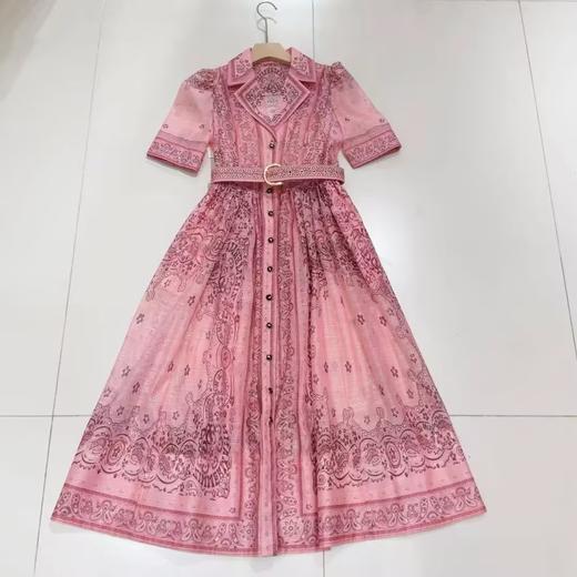 HJ2S100_水红色/如梦令色_连衣裙_四季_高级感佩斯利印花西装领单排扣腰带收腰显瘦百搭通勤连衣裙_高级女装_BERNIEELEN 伯妮斯茵 商品图0