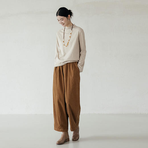 绽放842朵/二喜打底衫早秋微喇袖半高领显瘦宽松花纱纯棉长袖T恤 商品图2