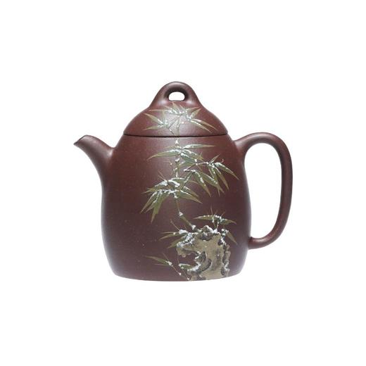 梵匠丨薄胎竹石高秦权 宜兴紫砂壶 150CC  紫泥 半手 彩绘 商品图5