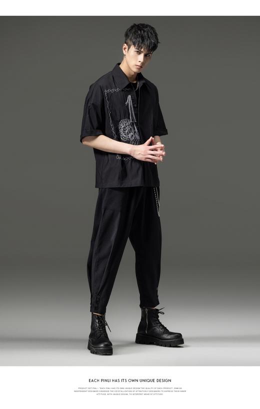 PINLI品立裁魂夏季新款纯色裤子华夫格束脚裤男士休闲九分裤潮牌BC242117155 商品图10