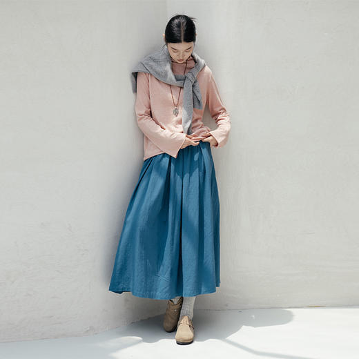 绽放842朵/二喜打底衫早秋微喇袖半高领显瘦宽松花纱纯棉长袖T恤 商品图4