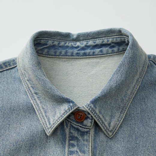 谜底衬衫式牛仔风衣女2024秋新品复古风拼接中长款外套243ME1141 商品图3