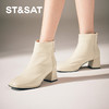 星期六经典方头简约素面粗跟短靴SS3411856B 商品缩略图6
