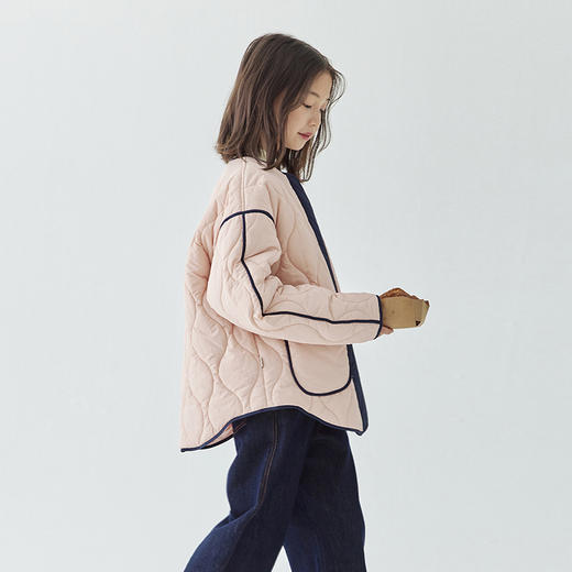 棵初2024年秋冬新品童装撞色拼接棉服女童葫芦绗线宽松廓型外套 商品图2