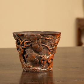 清 竹雕松鹿图爵杯