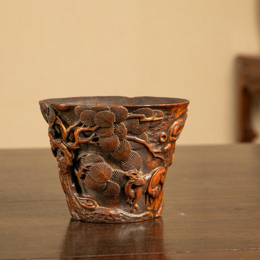 清 竹雕松鹿图爵杯 商品图0