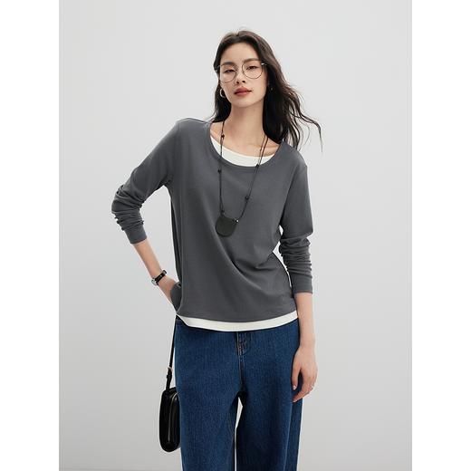 棉仓356601001-圆领假两件长袖T恤 商品图1