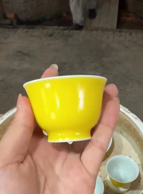 柴窑柠檬黄釉盖碗，杯子 商品图1