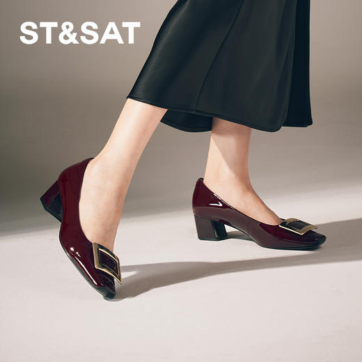 星期六经典方头金属扣粗跟单鞋SSC3111087 商品图6
