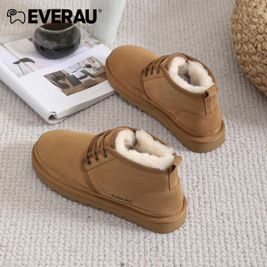 EVERAU防风系带高帮设计内里澳洲美利奴羊皮毛一体做工走线精致户外通勤都可男士保暖高帮雪地靴EA5043 商品图7
