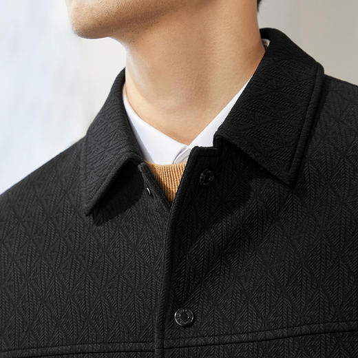 柒牌男装翻领夹克男2024秋冬新款时尚休闲几何提花黑色茄克衫外套	127K70990 商品图2
