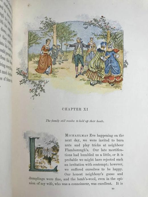 1889年 戈德史密斯《威克菲尔德牧师》 114幅手工上色插图 全真皮精装16开 商品图9