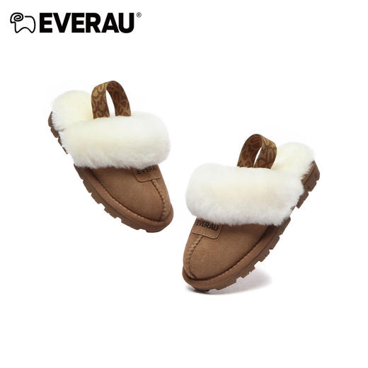 EVERAU保暖值颜值最高+印花弹力织带男女童儿童毛毛拖鞋EA2031K 商品图1