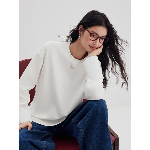 棉仓356601015-拼接袖口长袖t 商品图1