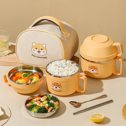 【萌宠柴犬系列，美食记日常，柴犬304快餐杯】学生304不锈钢饭盒 上班族学生专用便当盒 快餐杯 食堂打饭碗大容量餐盒-QQ 商品图0